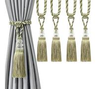 Fenghuangwu Tassel Curtain Tiebacks Handmade Curtain Tie Backs, Elegant Crystal Curtain Holdbacks for Home Office Decor (4, Mix Green)