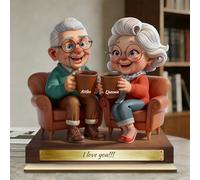 FENGHUO Personalized Growing Old Together Couple Wooden 2D Figurine | Individual figures desktop decorations, Christmas and Valentine's Day gift for older couples, for him and her