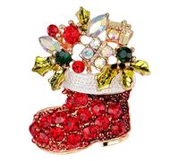 FENGJI Christmas Boot Crystal Gold Plated Brooch Pin For Christmas Theme Party Decoration Gift