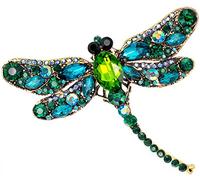 FENGJI Dragonfly Teardrop Pendant Brooch Crystal Pin Clothing Decoration Brooches green