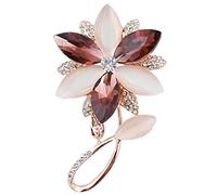 FENGJI Five Clover Shape Style Cats Opal Crystal Gold and Silver Plated Blue Brooch and Pin for Women (Purple)