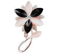 FENGJI Five Clover Shape Style Cats Opal Crystal Gold and Silver Plated Blue Brooch and Pin for Women (Black)