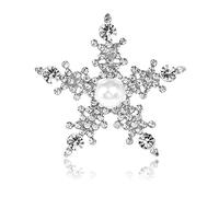FENGJI Full Rhinestone Snowflake Star Pearl Brooch for Womenes Christmas Anniversary Decoration A
