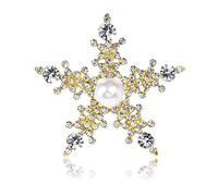 FENGJI Full Rhinestone Snowflake Star Pearl Brooch for Womenes Christmas Anniversary Decoration B