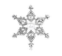 FENGJI Full Rhinestone Snowflake Star Pearl Brooch for Womens Christmas Anniversary Decoration A