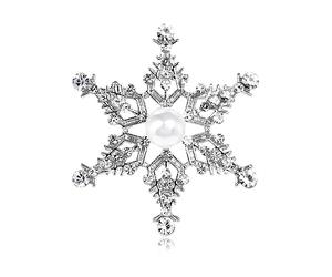 FENGJI Full Rhinestone Snowflake Star Pearl Brooch for Womens Christmas Anniversary Decoration A