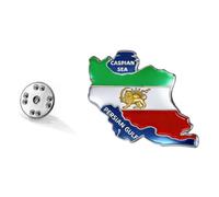 FENGJI Iran Map Brooch Pins Stainless Steel Persian Empire Map Lion Sun Flag With Caspian Sea Persian Gulf Back Brooches Pin (Silver-A)