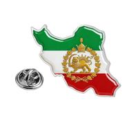 FENGJI Iran Map Brooch Pins Stainless Steel Persian Empire Map Lion Sun Flag With Caspian Sea Persian Gulf Back Brooches Pin (Silver-B)