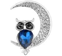 FENGJI Vintage Style Owl Shape Brooch Pin Rhinestone Covered Scarves Shawl Clip For Women Ladies 3 Colors Silver Ink Blue