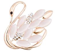 FENGJI Women Opal Swan Brooches Gold and Silver Plated Wedding Crystal Brooch Pin Gold White