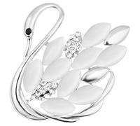 FENGJI Women Opal Swan Brooches Gold and Silver Plated Wedding Crystal Brooch Pin Silver White