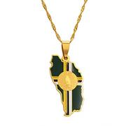 FENGJIAREN Dominica Map Pendant Necklace - Dominica Map Flag Pendant Chain Necklaces Colorful Drop Glaze Ethnic Style Charm Thin Chain Necklace,Golden,45Cm