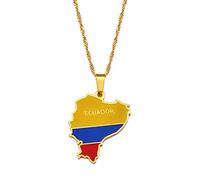 FENGJIAREN Ecuador Map Pendant Necklace - Ecuador Map With Flag Pendant Necklaces Ethnic Country clavicle chain Patriotic sweater Necklaces For Unisex,Golden,60cm