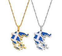FENGJIAREN Greece Map Pendant Necklace - Greece Map Flag Pendant Necklaces The Greece Federation Charm Jewelry For Unisex Minimalist Jewelry,Golden,60cm