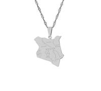 FENGJIAREN Kenya Map Pendant Necklace - Map Of Kenya With City Pendant Necklace Kenya Map Ethnic Anniversary Jewelry With Water Wave Chain Minimalist Jewelry,Silver,45Cm