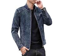 FENGJIAREN Men'S Denim Jacket, Denim Blue Jacket Slim Men Streetwear Fashion Zipper Denim Coats Mandarin Collar Tops Male Skinny Jean Outerwear Men'S Tops Coat,Men'S Denim Jacket,Xl