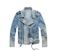 FENGJIAREN Men'S Denim Jacket, Streetwear Fashion Men Jacket Retro Gray Spliced Ripped Denim Biker Jacket Men Hip Hop Zipper Outerwear Boy Slim Trucker Jean Coat,Men'S Denim Jacket,Xl