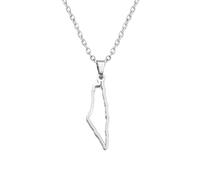 FENGJIAREN Palestinian Map Pendant Necklace - Trendy Jewellery Map Pendant Necklaces Ethnic Country Clavicle Chain Sweater Necklaces Minimalist Jewelry,Silver,45Cm