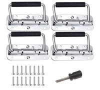 FENGJINGJIACHENG 4 Pieces Chest Handle, Chrome-Plated Iron Pull Handle Heavy Duty Chest Ring Pull Handle Folding Handle with Rubber Grip for Toolbox Chest Case (11x4cm)