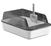 FENGJISUN Cat Litter Tray Cat Litter Box High Sides Semi Enclosed PP Material Leakproof Detachable 18L Large Capacity For Small Pets Kitty Litter Tray(White)