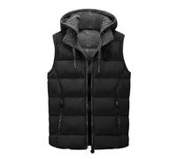 FENGJISUN Gilet Body Warmers Mens Cotton Padded Sleeveless Jacket Lightweight Thermal Hooded Down Vest Outerwear Gilets(Black,3XL)