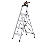 FENGJISUN Household Ladder Stepladder Aluminum Ladder With Tool Platform Folding Ladder Light Duty Step Ladders For Home And Outdoors 330lb Ladder(4 Step Ladder)