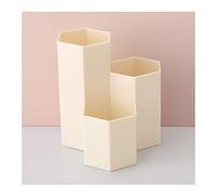 FENGJISUN Pen Holder Desktop Creative Multifunction Hexagon Makeup Brush Vase Pot Pen Holder Stationery Storage Container Desk Decoration Desk Supplies Organisers(Beige-12x10cm)