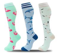 fenglaoda Compression Socks for Women Men, 20-30mmHg Compression Support Circulation Socks for Nurses, 10-3pairs-flamingo/Shark/Seagull, L-x-L