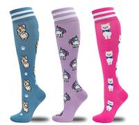 fenglaoda Compression Socks for Women Men, 20-30mmHg Compression Support Circulation Socks for Nurses, 13-3pairs-corgi/Unicorn/Sheep, S-M
