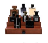 Fengligoo 3 Tier Cologne Organizer for Men - Wooden Walnut Cologne Perfume Display Stand with Drawer and Hidden Compartment, Mens Cologne Rack Holder Shelf for Room