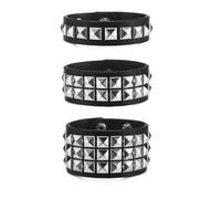 Fenglin-joy 3pcs Black Punk Leather Bracelet Set for Men and Women,Gothic Cuff Wristbands Adjustable Silver Studded Gothic Rock Wristbands for Daily Wear Cosplay Stage Performance Party Concerts
