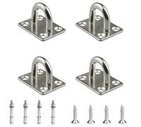 FENGLINGCHENGA 4PCS M6 Square Pad Eye Plate Stainless Steel Ceiling Hooks Metal Suspension U Hooks Shape Staple Ring Loop with Screws for Wall Ceiling Hanging 30 Screws and 4 Expansion Screws