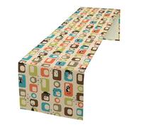 FengMingRui Mid Century Black Cat Table Runne Modern Absctract Geometric Atomic Pattern Funny Cat Dining Table Decoration for Kitchen Dining Room Holiday Party Decor 13x90in