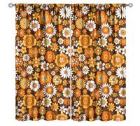 FengMingRui Retro 70s Groovy Curtains 1960s Hippie Floral White Orange Boho Modern Art Window Drapes for Kitchen Bedroom Home Decor Window Drapes 42" W X 45" L