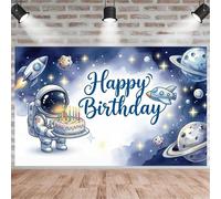 Fengminyi Happy Birthday Backdrop Outer Space Backdrop Astronaut Rocket Planet Galaxy Photography Background for Baby Kids Astronaut Themed Birthday Party Decoration 6 x 4 ft