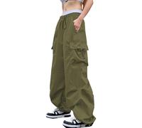 FENGQIYUNHAI Cargo Pants Women Baggy Parachute Pants Woman Mutil Pockets Loose Fit Y2K Casual Pants for Women, Armygreen, XXL