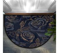FengQuGou Half Round Doormat Rose Flower Flora Blue Washable Semi Circle Rug Non Slip Absorbent Half Moon Rug Kitchen Mat for Indoor Outdoor Bathroom Patio Front Welcome Fireplace Hearth Floor Mat