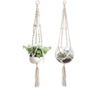 FENGSHENG-SHOP 2 Pack Macrame Plant Hanger Indoor Outdoor with Hooks, 105cm Woven Boho Tassels Plant Holder Hanging Basket for Potted Flower Pot, Deck Ceiling Balcony Wall Home Decoration
