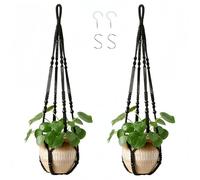 FENGSHENG-SHOP 2 Pack Macrame Plant Hanger Indoor Outdoor with Hooks, 90cm Black Woven Boho No Tassels Plant Holder Hanging Basket for Potted Flower Pot, Deck Ceiling balcony Wall Home Decoration
