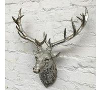 FENGSHENG-SHOP Antique Faux Deer Head Wall Mounted, Large Resin Deer Head Wall Decor, Animal Head Wall Sculpture for Rustic, Farmhouse & Western Room Decor，Silver