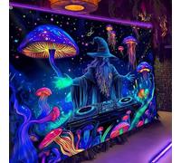 FENGSHENG-SHOP Black Light Art Halloween Wall Decoration, Black Light Witch DJing Tapestry, UV Reactive, Glow-in-the-Dark Party Tapestry, Suitable for Bedrooms and Living Rooms, 300 x 180CM