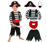 FENGSHENG-SHOP Kids Boys Deckhand Pirate, Halloween Pirate Dress Up Play Set for Boys and Girls, Children's Book Day Week Fancy Dress Costume (3-4 Years)