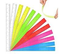 Fengshengli 12Pcs 30cm Plastic Rulers, Clear Straight Ruler in 6 Colors, Shatterproof, Ideal for School & Office