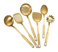 Fengshengli Kitchenware Set 6pcs Cooking Tools Portable Kitchen Accessories Stainless Steel Non-stick Dishwasher Safe Home Restaurant Hanging Hole Heat Resistant Spatula Serving Spoon(Gold)