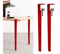 FENGSHOUU Metal Clamp Leg,F-Shaped Furniture Coffee Table Bar Legs,for DIY Console,No Punching Design to Protect The Desktop,with Floor Protectors (71cm(27.9in),Red)