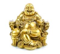 Fengshui Buddha Statue for Lucky & Happiness God of Wealth,Laughing Buddha on Emperor`s Dragon Chair,Brass Buddhist Statues and Sculptures Home Decor Congratulatory Gifts (Medium)