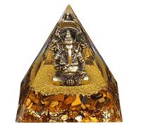 FENGSHUI-CAISHEN Ganesha Statue in Healing Crystal Organite Pyramid - Tiger's Eye with Ganapati Ganesh Figurine, Reiki Chakra Meditation Desktop Indoor Paperweights Decor