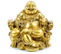 WEALTHCOMING Fengshui Decor Laughing Buddha Statue for Lucky & Happiness, God of Wealth Statue,Brass Buddhist Statues and Sculptures Home Decor Congratulatory Gifts (X-Large)
