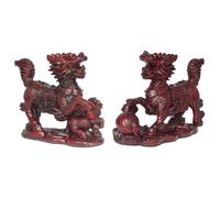Fengshuibringluck Chinese Resin Qi Lin Chi Lin/Kylin Set Amulet Statue Home Prosperity Figurines, Red, FW5540