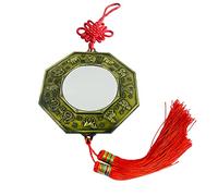 FengShuiGe New 12 Zodiac Large Size Chinese Feng Shui Bagua Mirror Total Length 15.5inch, Gold Octagonal Glass Hanging Mirror, Good Luck Occasion, Feng Shui Energy Protection and Luck Attraction